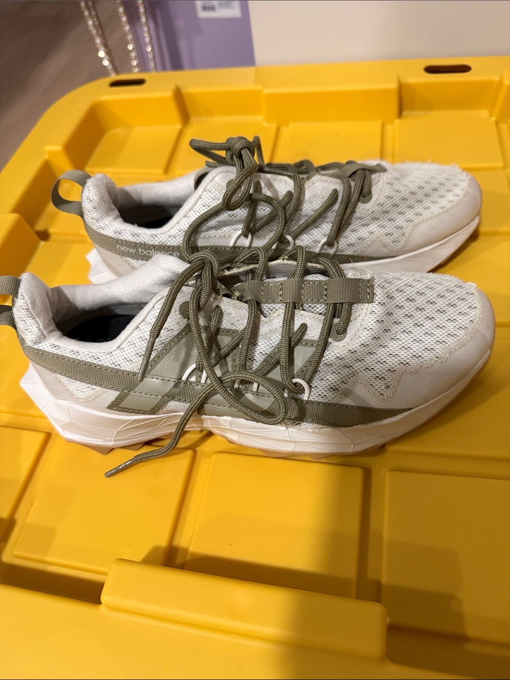 New Balance Women’s White and Olive Lace-Up Sneakers